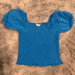 Simons Bright Blue Puff-Sleeve Smocked Top